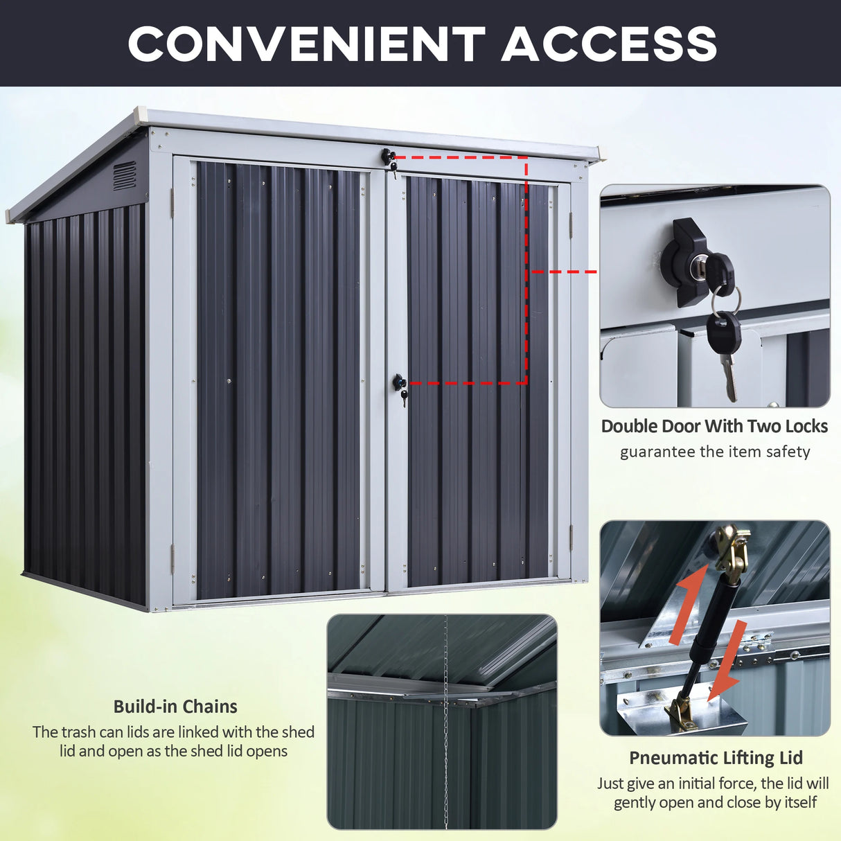 Outsunny 3.2 x 5.1ft Corrugated Steel Two-Bin Storage Shelter - Black