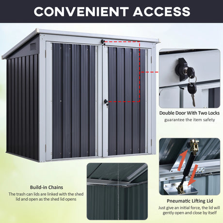 Outsunny 3.2 x 5.1ft Corrugated Steel Two-Bin Storage Shelter - Black