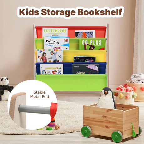 Children's Bookshelf with 4 Storage Compartments