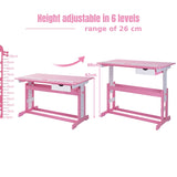 Children's Height Adjustable Tilting Drawing Table with Storage-Pink