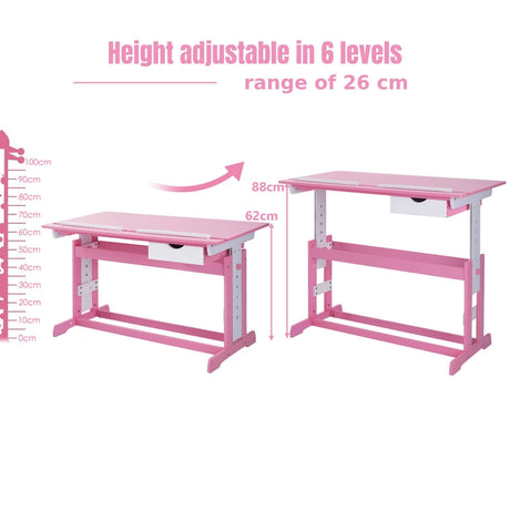 Children's Height Adjustable Tilting Drawing Table with Storage-Pink