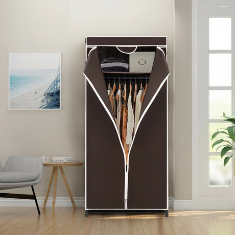 Single Canvas Wardrobe with Dust-proof Cover-Coffee