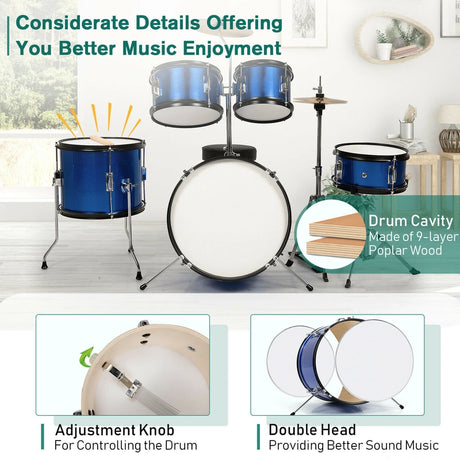 5-Piece Junior Drum Set For Kids -Blue