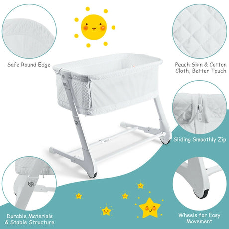 Baby Height Adjustable Bassinet w/ Washable Mattress-White