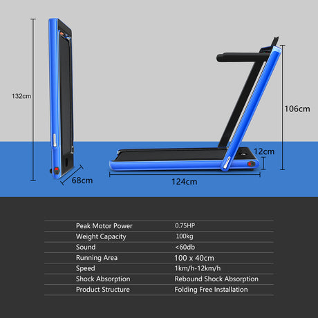 Folding Treadmill Electric 1-12KM/H with Bluetooth-Blue