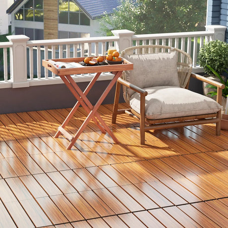 18 Pieces 12 x 12 Inch Interlocking Deck Tiles for 1.7m2 Total Splicing Area-Brown