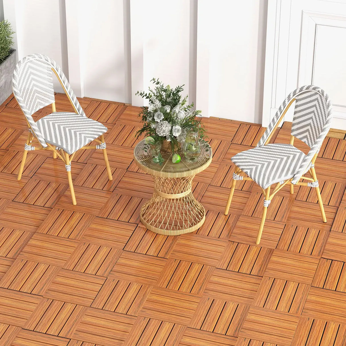 18 Pieces 12 x 12 Inch Interlocking Deck Tiles for 1.7m2 Total Splicing Area-Brown