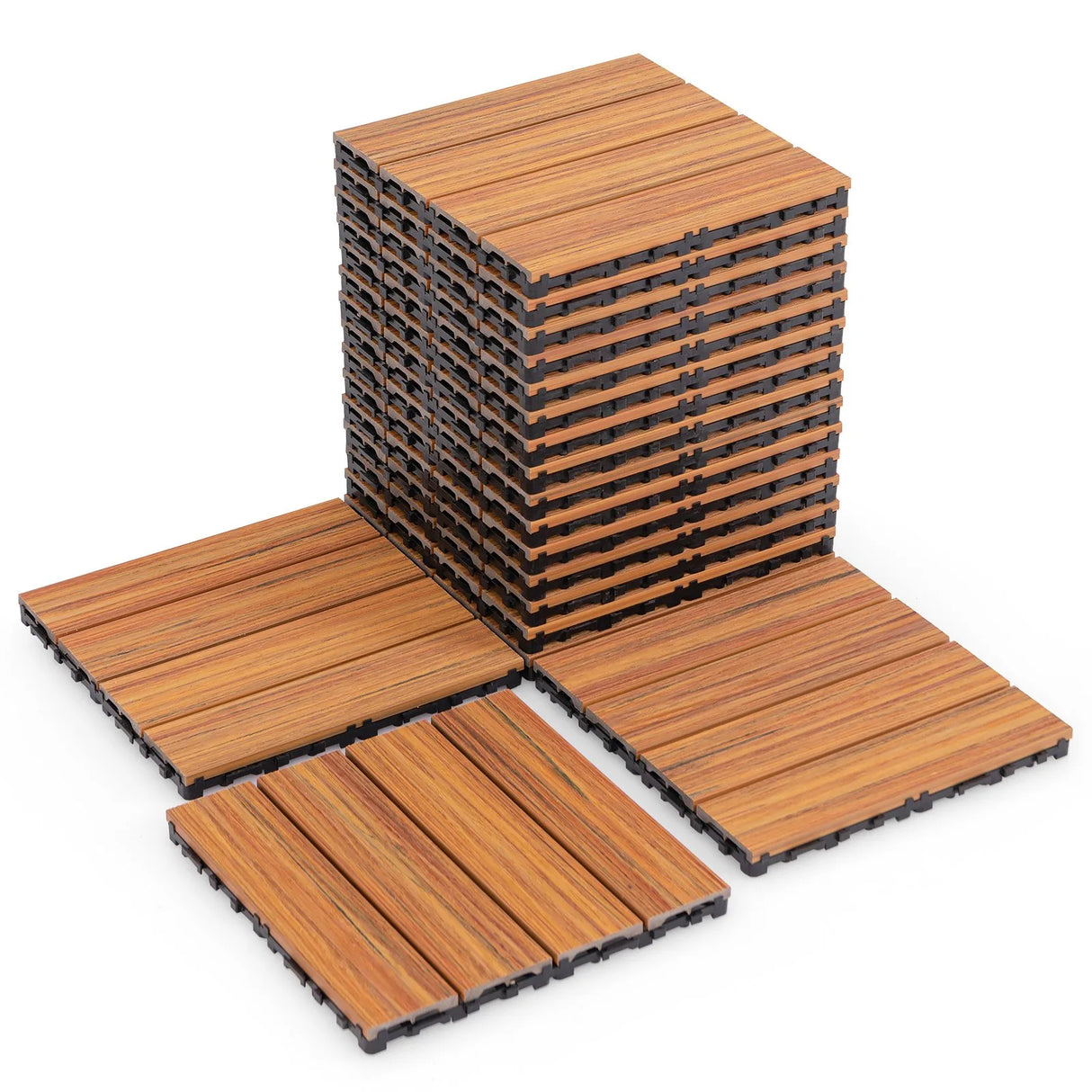 18 Pieces 12 x 12 Inch Interlocking Deck Tiles for 1.7m2 Total Splicing Area-Brown