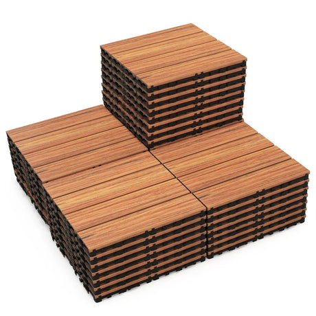 18 Pieces 12 x 12 Inch Interlocking Deck Tiles for 1.7m2 Total Splicing Area-Brown