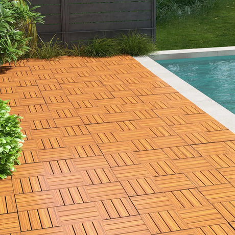18 Pieces 12 x 12 Inch Interlocking Deck Tiles for 1.7m2 Total Splicing Area-Brown