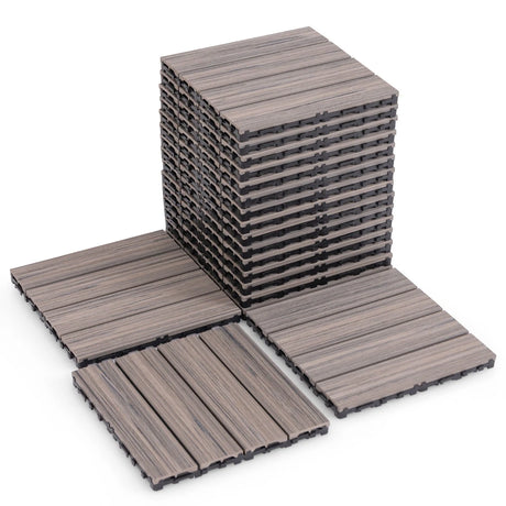 18 Pieces 12 x 12 Inch Interlocking Deck Tiles for 1.7m2 Total Splicing Area-Gray
