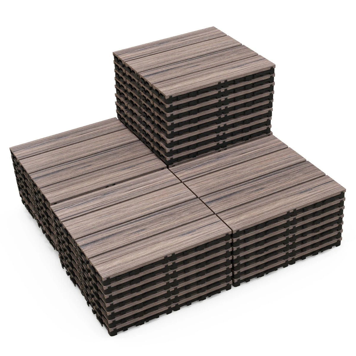 18 Pieces 12 x 12 Inch Interlocking Deck Tiles for 1.7m2 Total Splicing Area-Gray