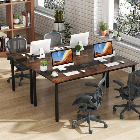 Conference Table Meeting Table 180 x 90 CM for 8-10 People Rectangular Seminar Work Table Rustic Brown