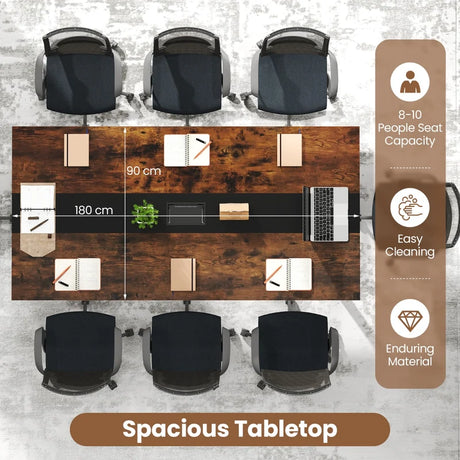 Conference Table Meeting Table 180 x 90 CM for 8-10 People Rectangular Seminar Work Table Rustic Brown