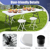 180 CM Folding Plastic Dining Table with Handle Metal Legs and Non-slip Foot Pads
