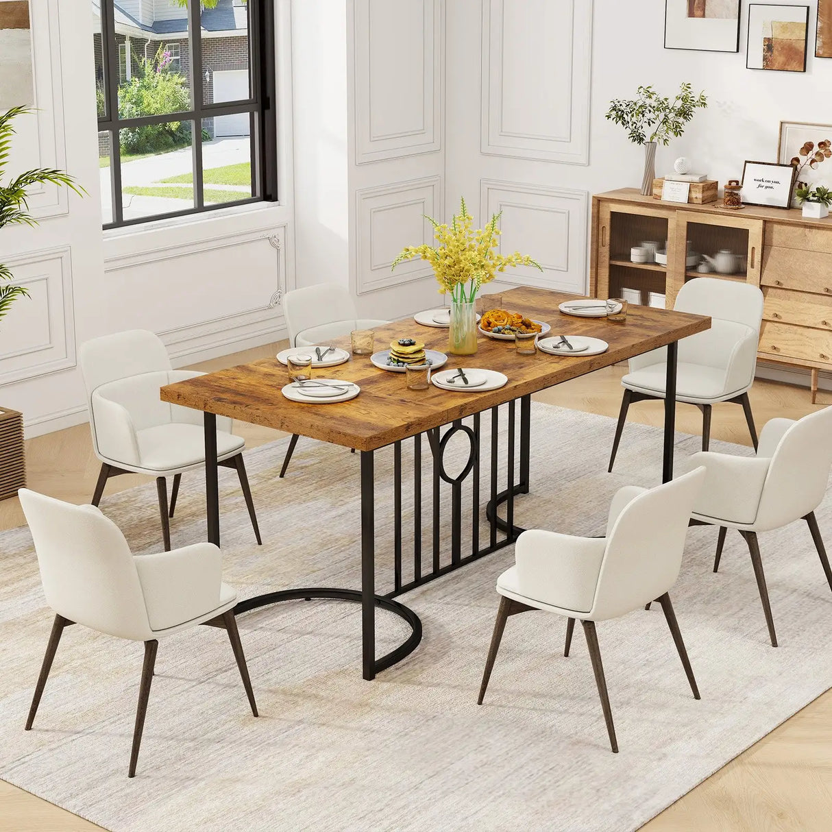 Farmhouse Rectangular Wood Kitchen Large Dining Table-Rustic Brown