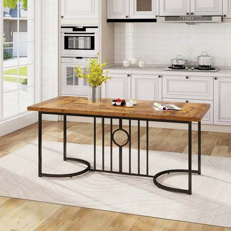 Farmhouse Rectangular Wood Kitchen Large Dining Table-Rustic Brown