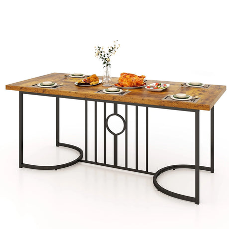 Farmhouse Rectangular Wood Kitchen Large Dining Table-Rustic Brown