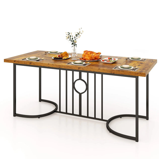 Farmhouse Rectangular Wood Kitchen Large Dining Table-Rustic Brown
