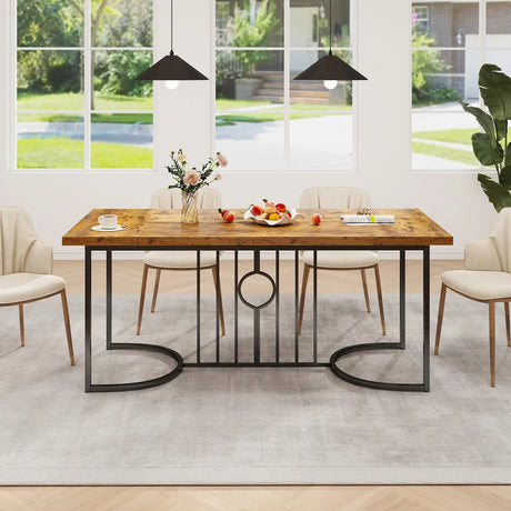 Farmhouse Rectangular Wood Kitchen Large Dining Table-Rustic Brown