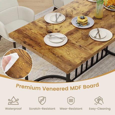 Farmhouse Rectangular Wood Kitchen Large Dining Table-Rustic Brown