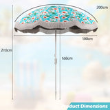 6.5 FT Beach Umbrella with Fringe Outdoor Tassel Umbrella with Push Button Tilt-Green