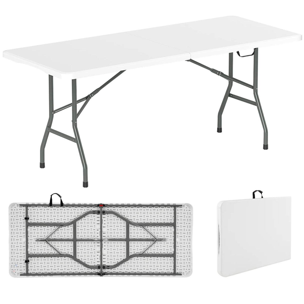 180cm Outdoor Portable Folding Table with Safe Lock Mechanism-White