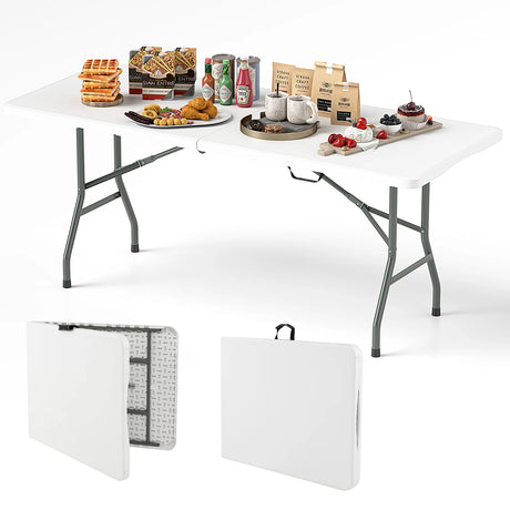 180cm Outdoor Portable Folding Table with Safe Lock Mechanism-White