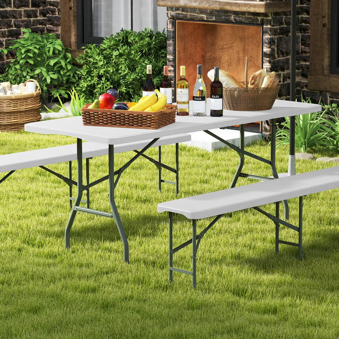 180cm Outdoor Portable Folding Table with Safe Lock Mechanism-White