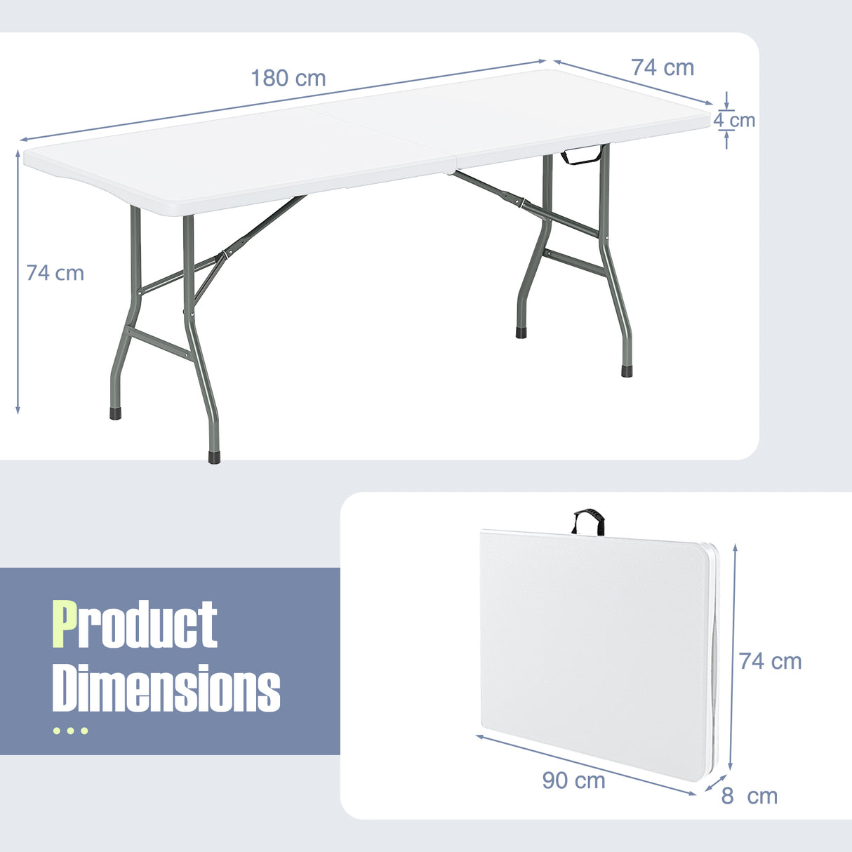 180cm Outdoor Portable Folding Table with Safe Lock Mechanism-White