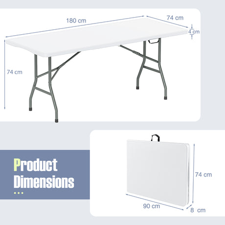 180cm Outdoor Portable Folding Table with Safe Lock Mechanism-White