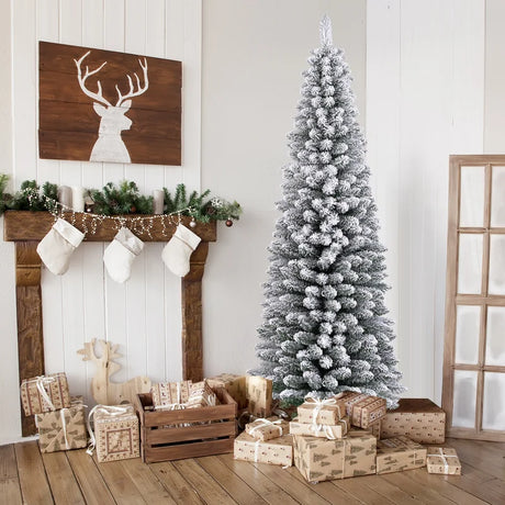 Artificial Christmas Tree 180cm Snowflake Christmas Tree with 460 Branches Foldable Metal Stand Fine Shape Seasonal Decoration
