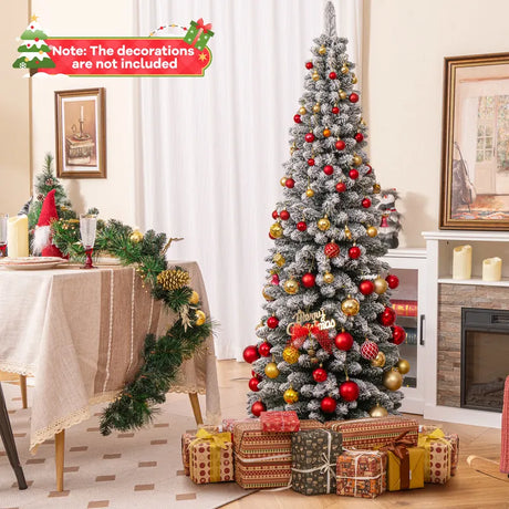 Artificial Christmas Tree 180cm Snowflake Christmas Tree with 460 Branches Foldable Metal Stand Fine Shape Seasonal Decoration
