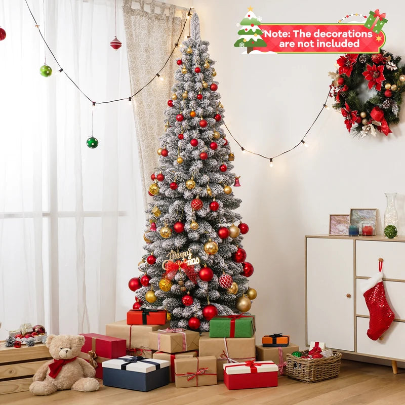 Artificial Christmas Tree 180cm Snowflake Christmas Tree with 460 Branches Foldable Metal Stand Fine Shape Seasonal Decoration