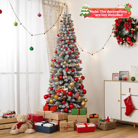 Artificial Christmas Tree 180cm Snowflake Christmas Tree with 460 Branches Foldable Metal Stand Fine Shape Seasonal Decoration