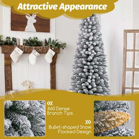 Artificial Christmas Tree 180cm Snowflake Christmas Tree with 460 Branches Foldable Metal Stand Fine Shape Seasonal Decoration