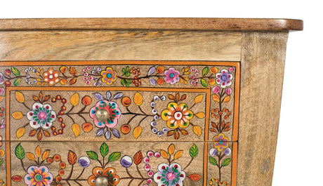 Giner and Colomer - Mango Wood Bedside Table With 4 Hand-Painted Floral Drawers