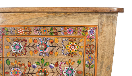 Giner and Colomer - Mango Wood Bedside Table With 4 Hand-Painted Floral Drawers