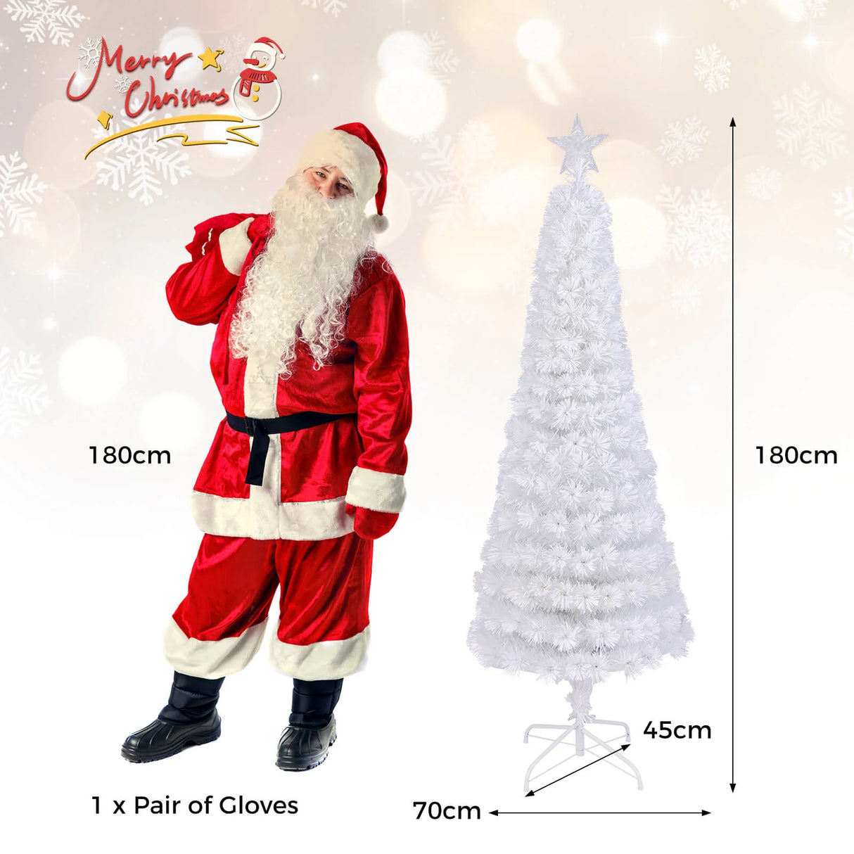 180CM Artificial Xmas Tree Pencil Tree with Treetop Star and 7 Lighting Modes-180 cm