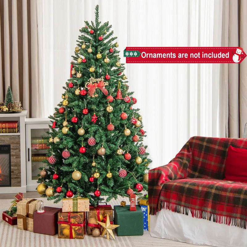 Artificial Christmas Tree 180 Cm 1355 PVC Branches Foldable Metal Stand with Hinges Quick Installation Green
