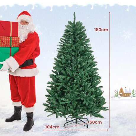 Artificial Christmas Tree 180 Cm 1355 PVC Branches Foldable Metal Stand with Hinges Quick Installation Green