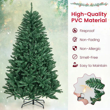 Artificial Christmas Tree 180 Cm 1355 PVC Branches Foldable Metal Stand with Hinges Quick Installation Green