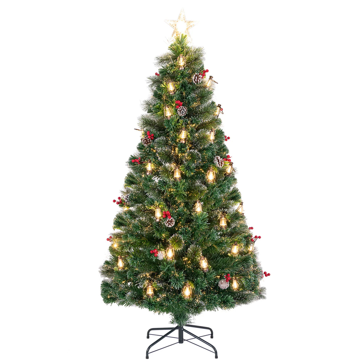 150/180CM  Artificial Christmas Tree with 8 Lighting Modes and Optical Fibers-180 cm