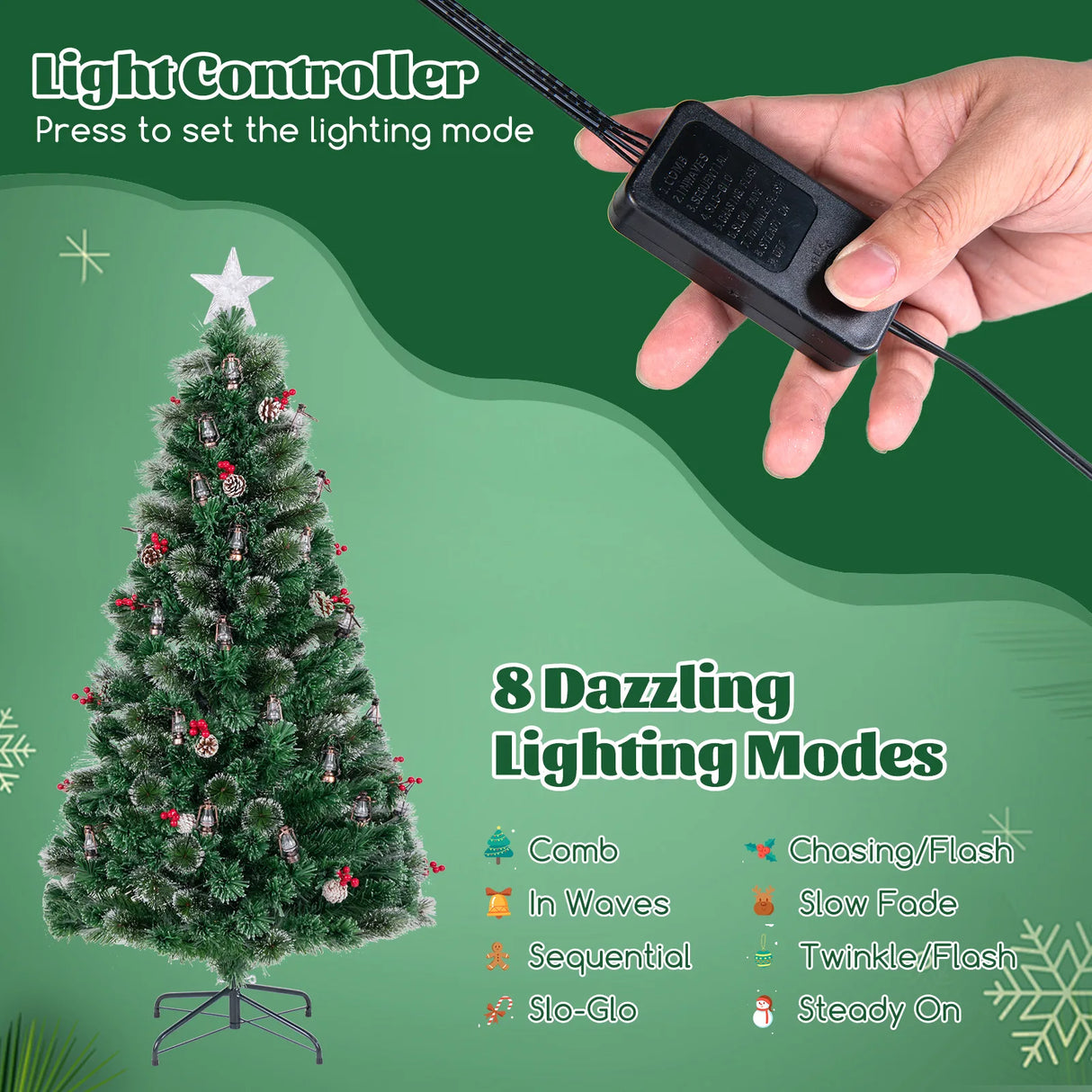 150/180CM  Artificial Christmas Tree with 8 Lighting Modes and Optical Fibers-180 cm