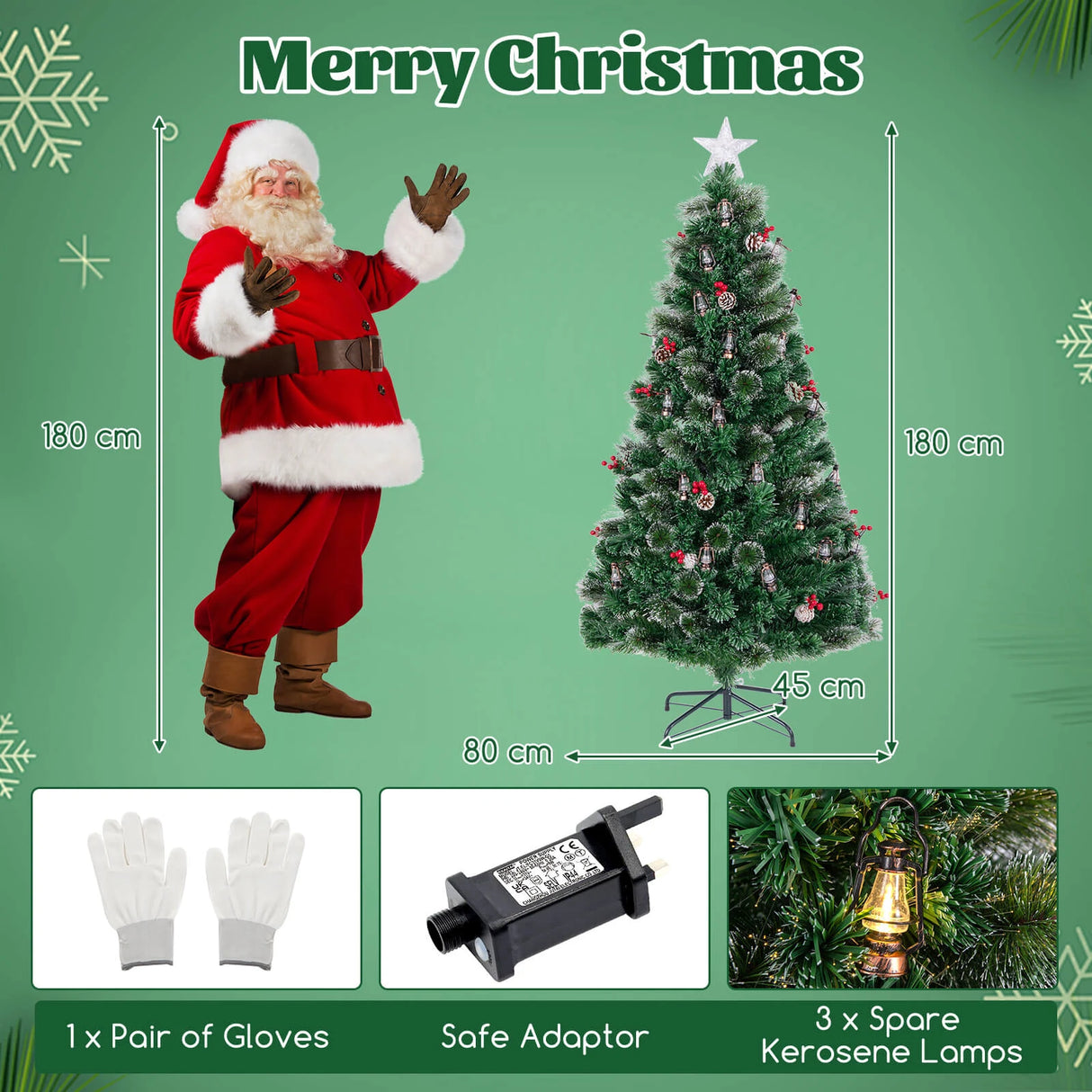 150/180CM  Artificial Christmas Tree with 8 Lighting Modes and Optical Fibers-180 cm