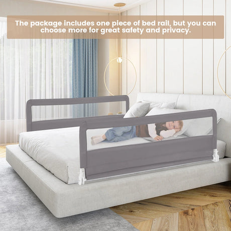 Foldable Mesh Bed Rail with Safety Straps for Toddlers-Grey