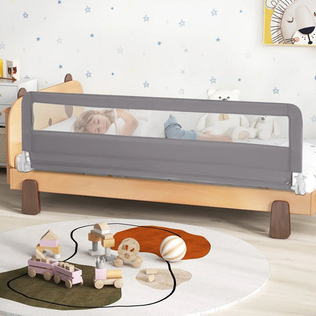 Foldable Mesh Bed Rail with Safety Straps for Toddlers-Grey
