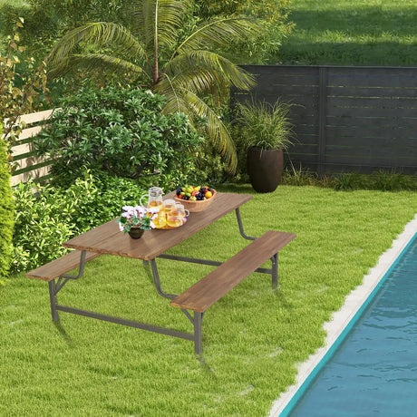 6-Person Outdoor Picnic Table and Bench Set with 2 Inch Umbrella Hole