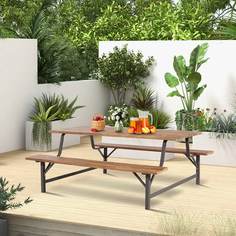 6-Person Outdoor Picnic Table and Bench Set with 2 Inch Umbrella Hole