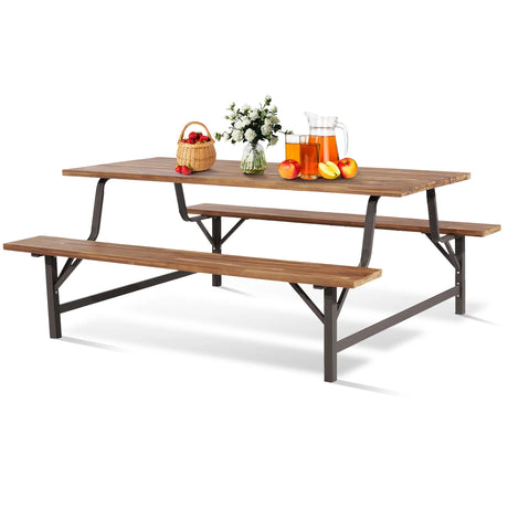 6-Person Outdoor Picnic Table and Bench Set with 2 Inch Umbrella Hole